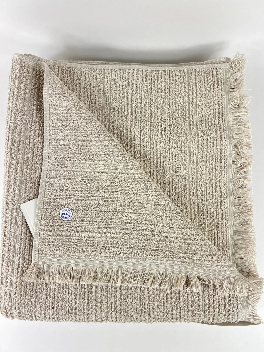 Bianca Bath Towel Set Tan with Fringe Textured Cotton Made in Portugal 4 Pc NEW